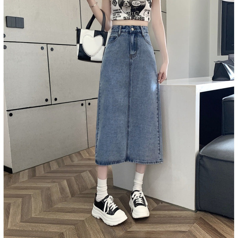 Damen Denimrock Midi mit Vorderschlitz Blau Eveloria