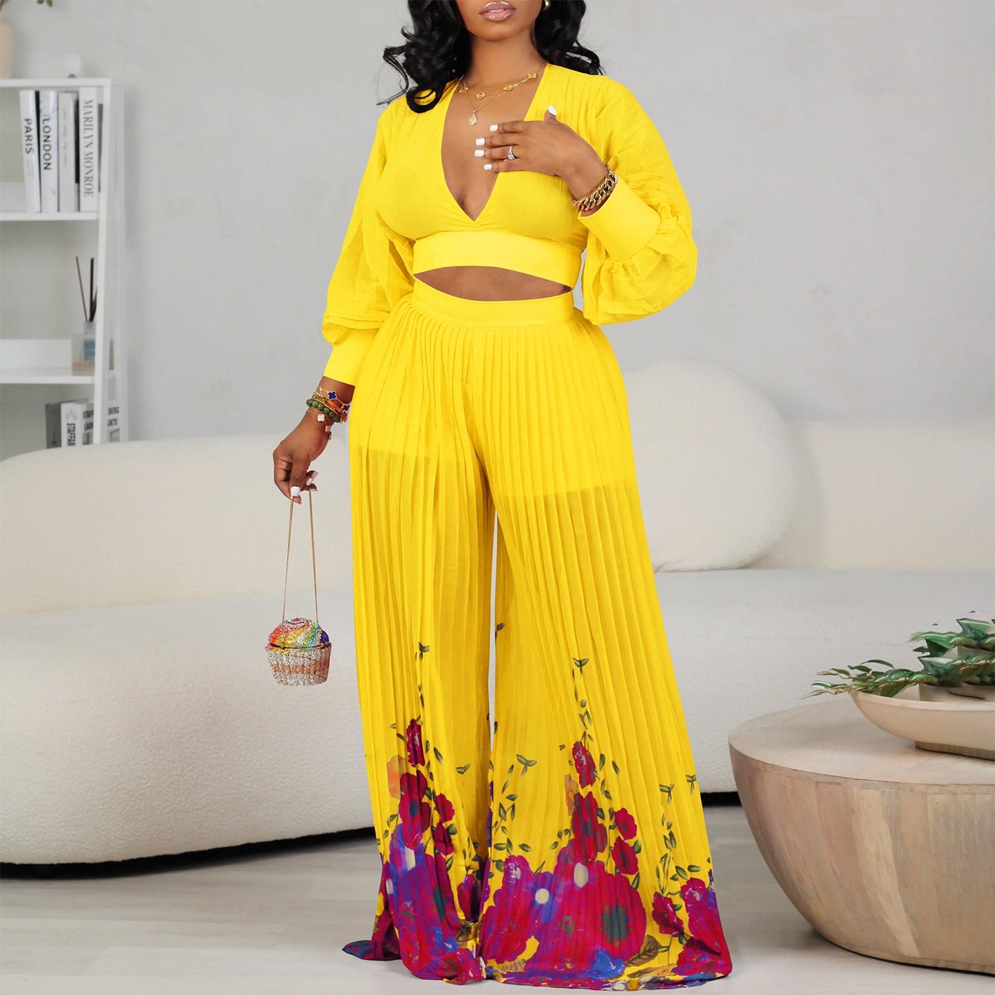 Damen Jumpsuit Voluminöse Ärmel Floralmuster Eveloria