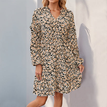 Damen Blusenkleid mit floralem Muster und Volumenärmeln