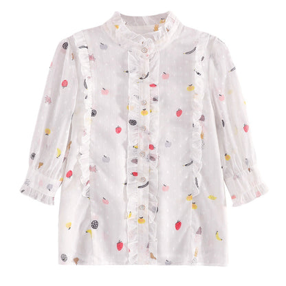 Damen Bluse Floralmuster Geraffte Ärmel
