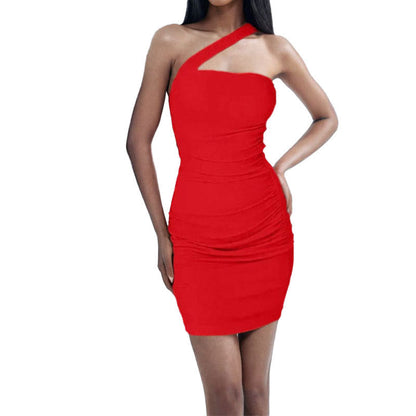 Damen Cocktailkleid Figurbetont Asymmetrischer Ausschnitt Raffung