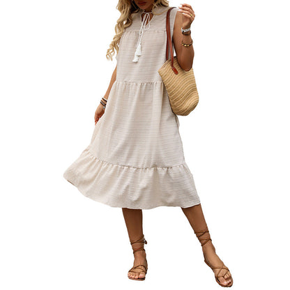 Damen Maxikleid Sommer Asymmetrischer Volant Bindegürtel Eveloria