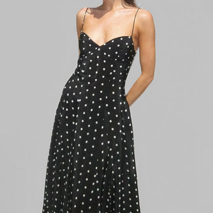 Damen Maxikleid Gepunktet Spaghettiträger