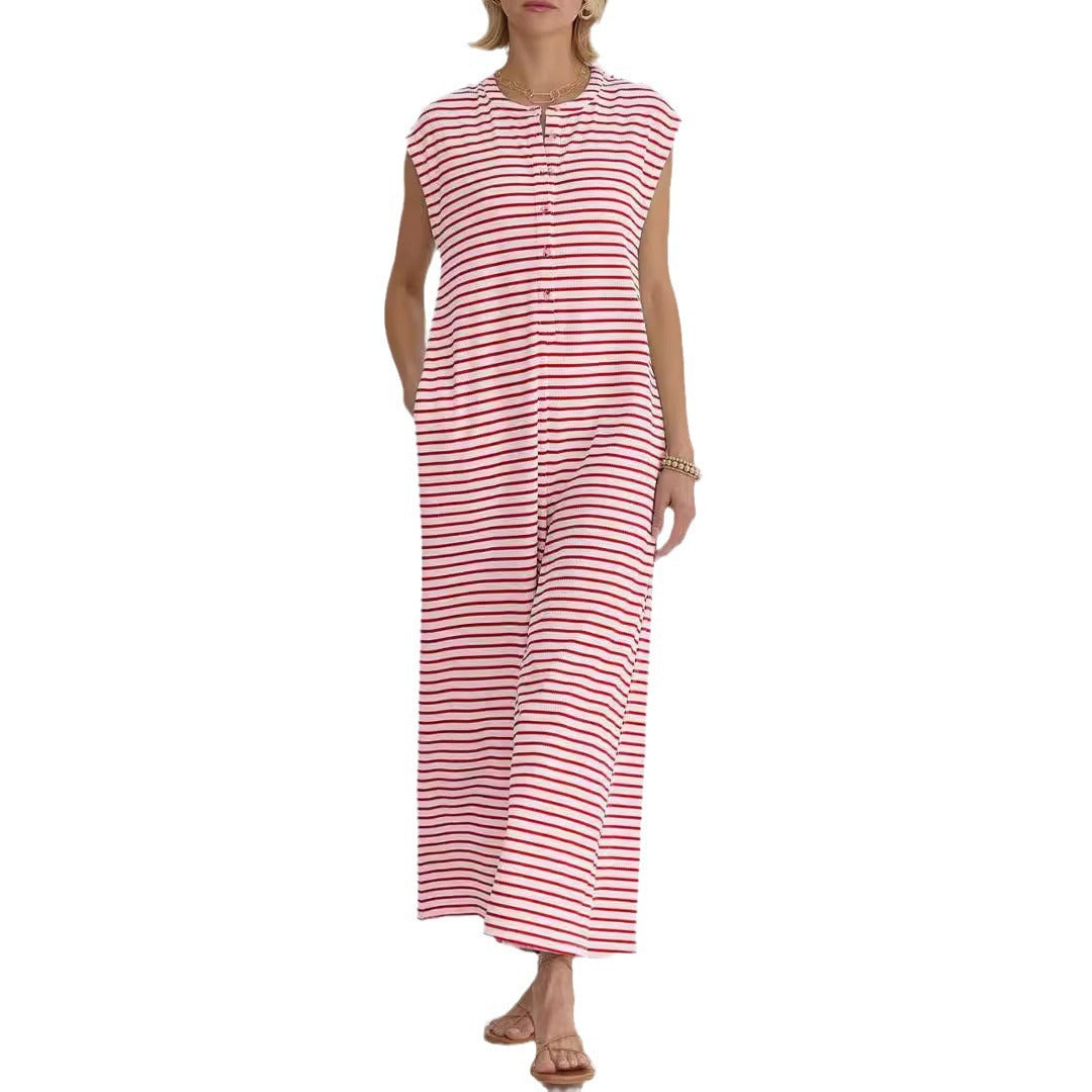 Damen Jumpsuit Streifenmuster Praktische Taschen