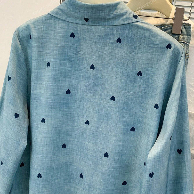 Damen Chiffonbluse Herzmuster Klassisch
