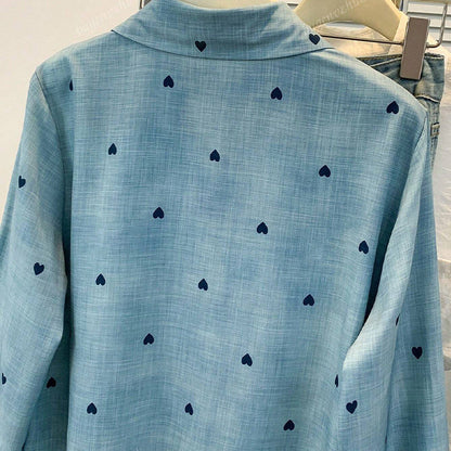 Damen Chiffonbluse Herzmuster Klassisch