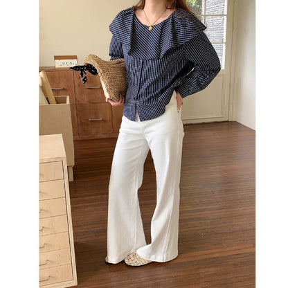 Damen Bluse Rüschendetails Blume Muster Eveloria