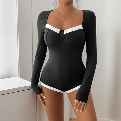 Damen Bodysuit Langärmlig Spitze Elegant Schwarz Eveloria - Eveloria