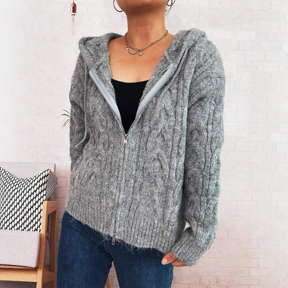 Damen Zip-Hoodie Gestreift Weich Kapuze Eveloria - Eveloria