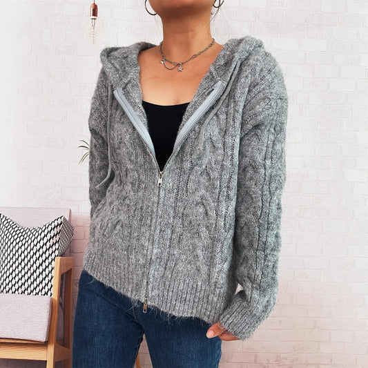Damen Zip-Hoodie Gestreift Weich Kapuze Eveloria - Eveloria