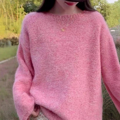 Damen Strickpullover Flauschig Weites Modell Beige