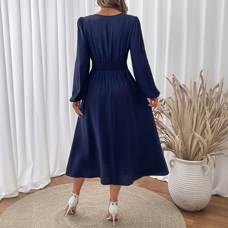 Damen Midikleid Florale Stickerei Elastischer Taillengürtel Eveloria