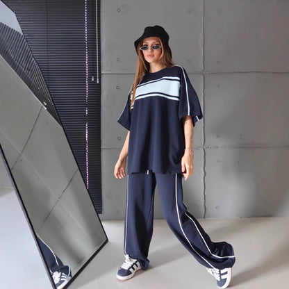 Damen Sportanzug-Set Weites Design Kontraststreifen