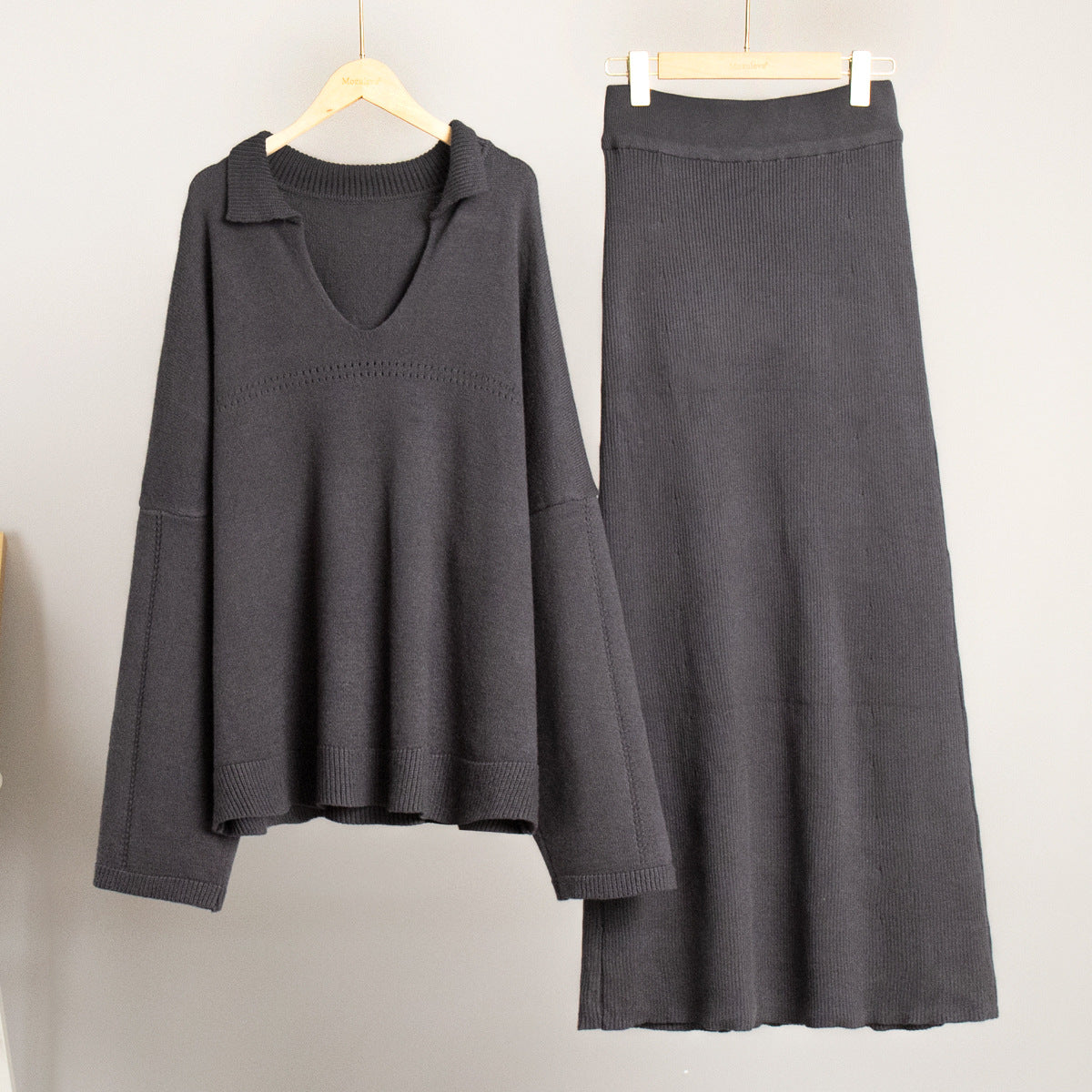 Damen Strickpullover Weich Lochmuster Anthrazit Eveloria