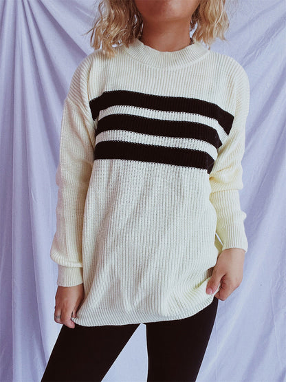 Damen Strickpullover Oversized Horizontalstreifen Beige
