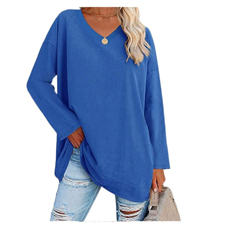 Damen Sweatshirt V-Ausschnitt Langärmlig Asymmetrisch Grau Eveloria