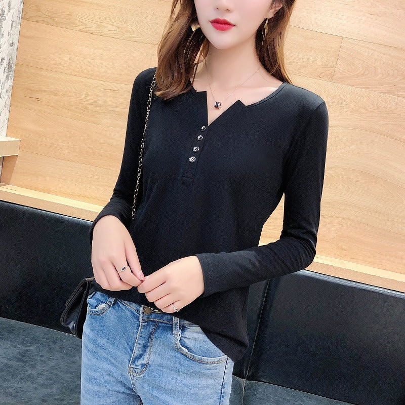 Damen Langarmshirt Knopfleiste Femme-Style - Eveloria