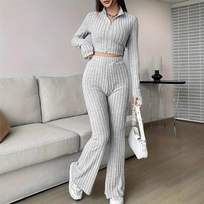 Damen Strickset Reißverschluss Lässig Eveloria