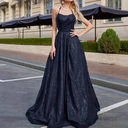 Damen Abendkleid mit Seitenschlitz Glitzer Obermaterial