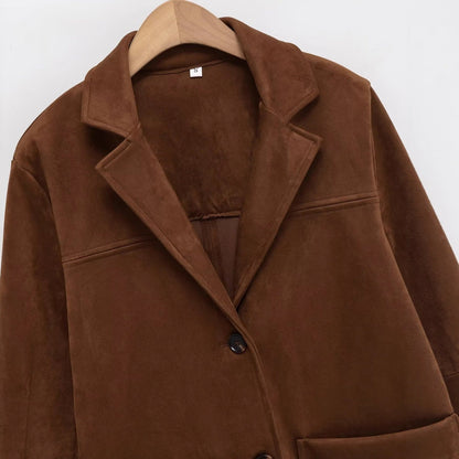 Damen Suede Blazerjacke mit Taschen Braun