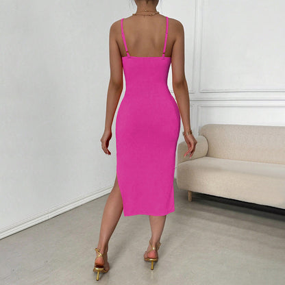 Damen Midi-Kleid Figurbetont Raffinierte Cut-Outs Spaghetti-Träger