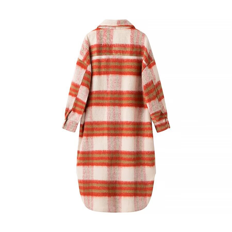 Damen Oversized Wollmantel Karomuster Eveloria