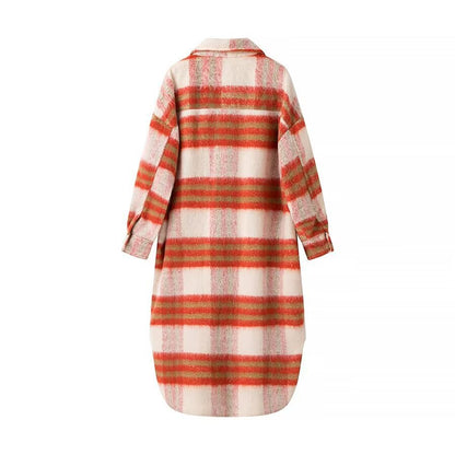 Damen Oversized Wollmantel Karomuster Eveloria