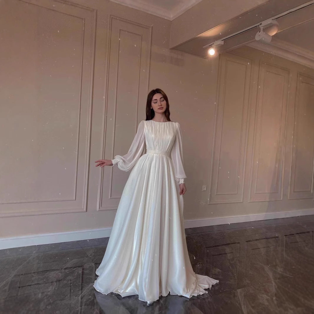 Damen Maxikleid Gerafftes Oberteil Länge Lang Ärmel Eveloria