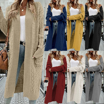 Damen Cardigan Grobstrick Offenes Design Mit Taschen Beige - Eveloria
