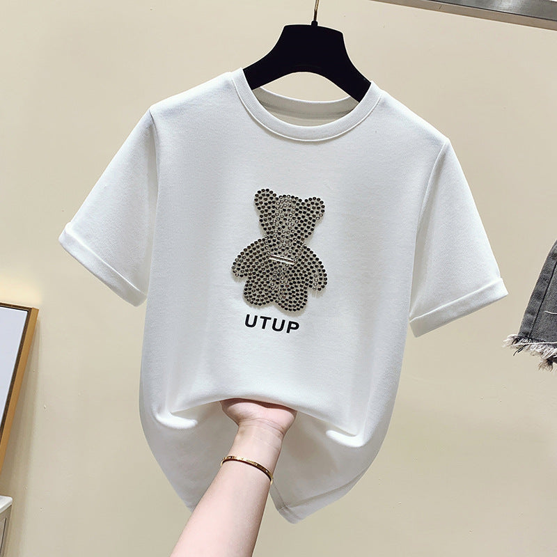Damen T-Shirt mit Glitzerbärenmotiv Lässiger Schnitt - Eveloria