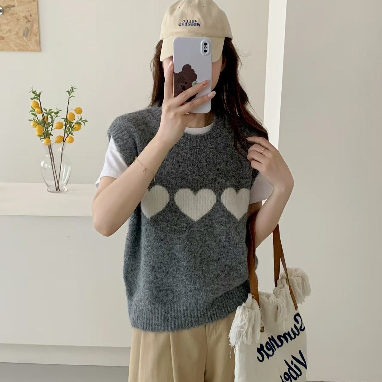 Damen Strickpullover Herzmotiv