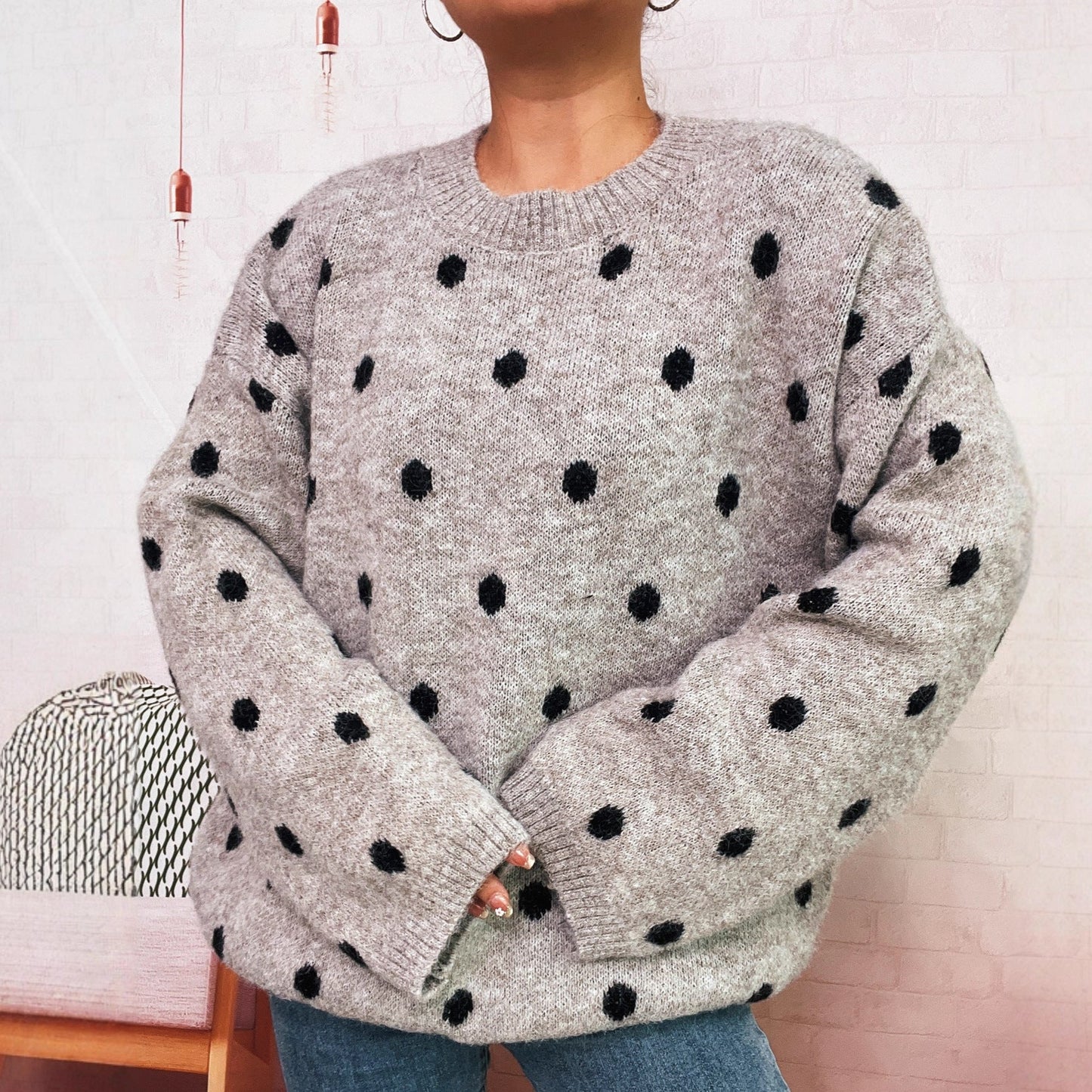 Damen Strickpullover Punktuelles Design Eveloria