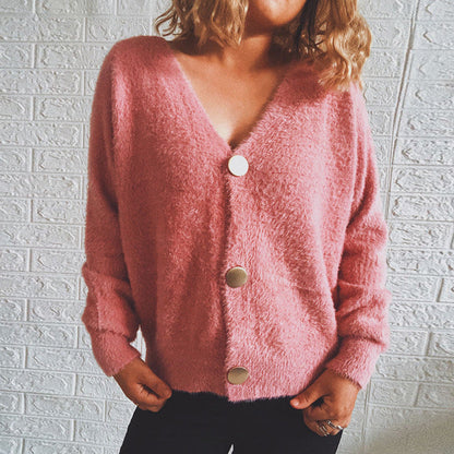 Damen Oversize Strickjacke Große Knöpfe Kuschelig Beige - Eveloria