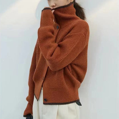 Damen Strickjacke Stehkragen Dekorative Knöpfe Eveloria