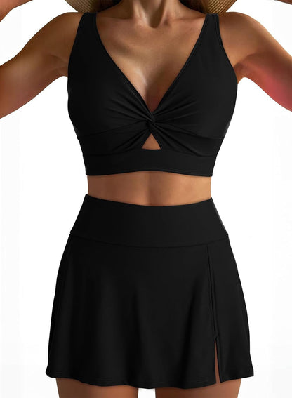 Damen Sport-Bikini-Set Wickeltop und Rock