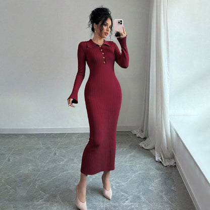 Damen Langarm-Kleid Rippdesign Figurbetonend Schwarz Eveloria - Eveloria