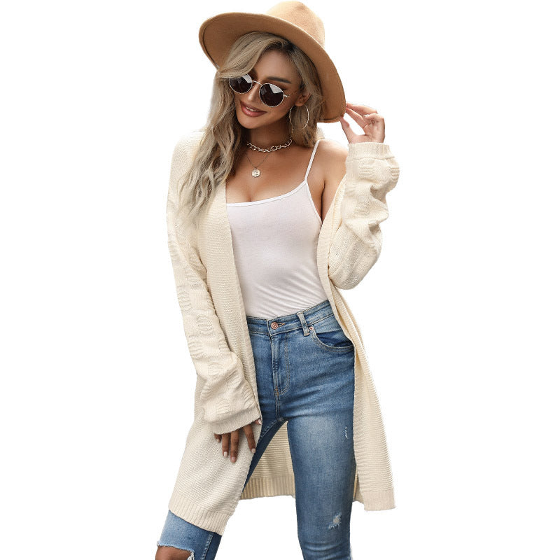 Damen Strickjacke Längsärmelig Strukturiert Beige