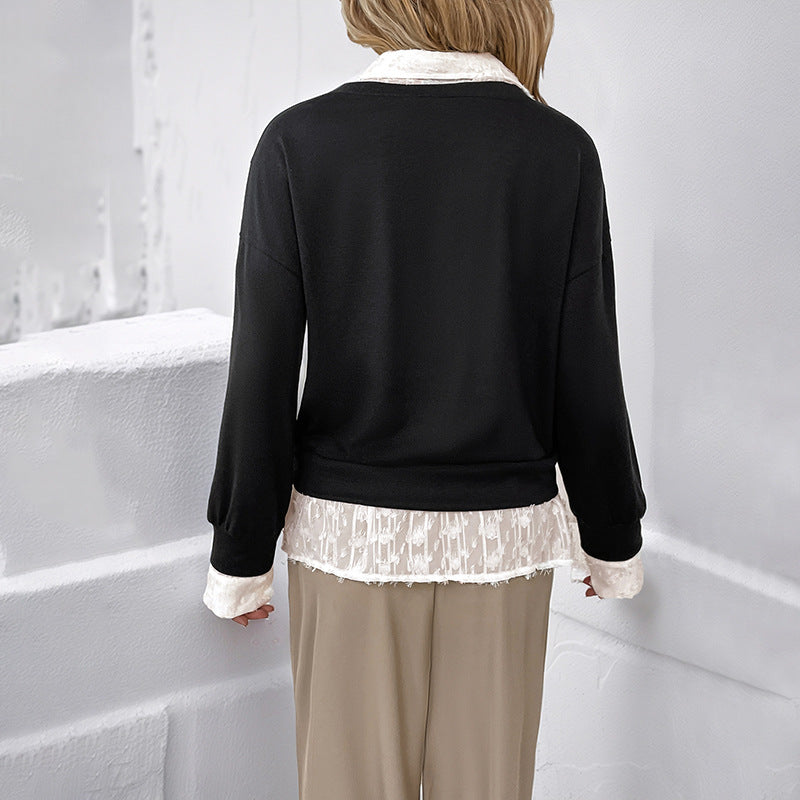 Damen Sweatshirt Spitzenansatz Romantisch Eveloria