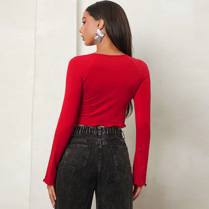Damen Crop- mit Raffung Langärmlig Eveloria