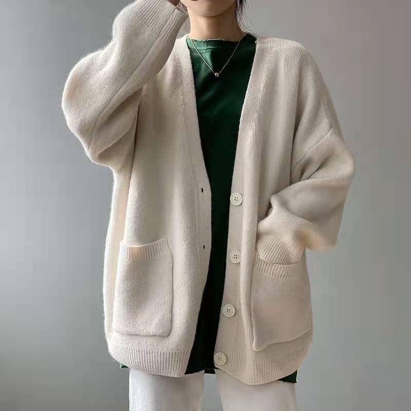 Damen Strickcardigan Übergroß mit Taschen Grau