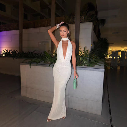Damen Maxikleid mit Wasserfall-Ausschnitt und schmalem Schnitt