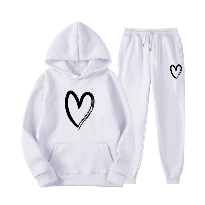 Damen Sweatsuit Kängurutasche Herzprint Eveloria