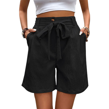 Damen Chino Shorts Dekorativer Gürtel Beige