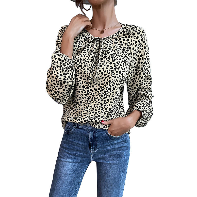 Damen Bluse Rüschendetails Animalmuster Eveloria
