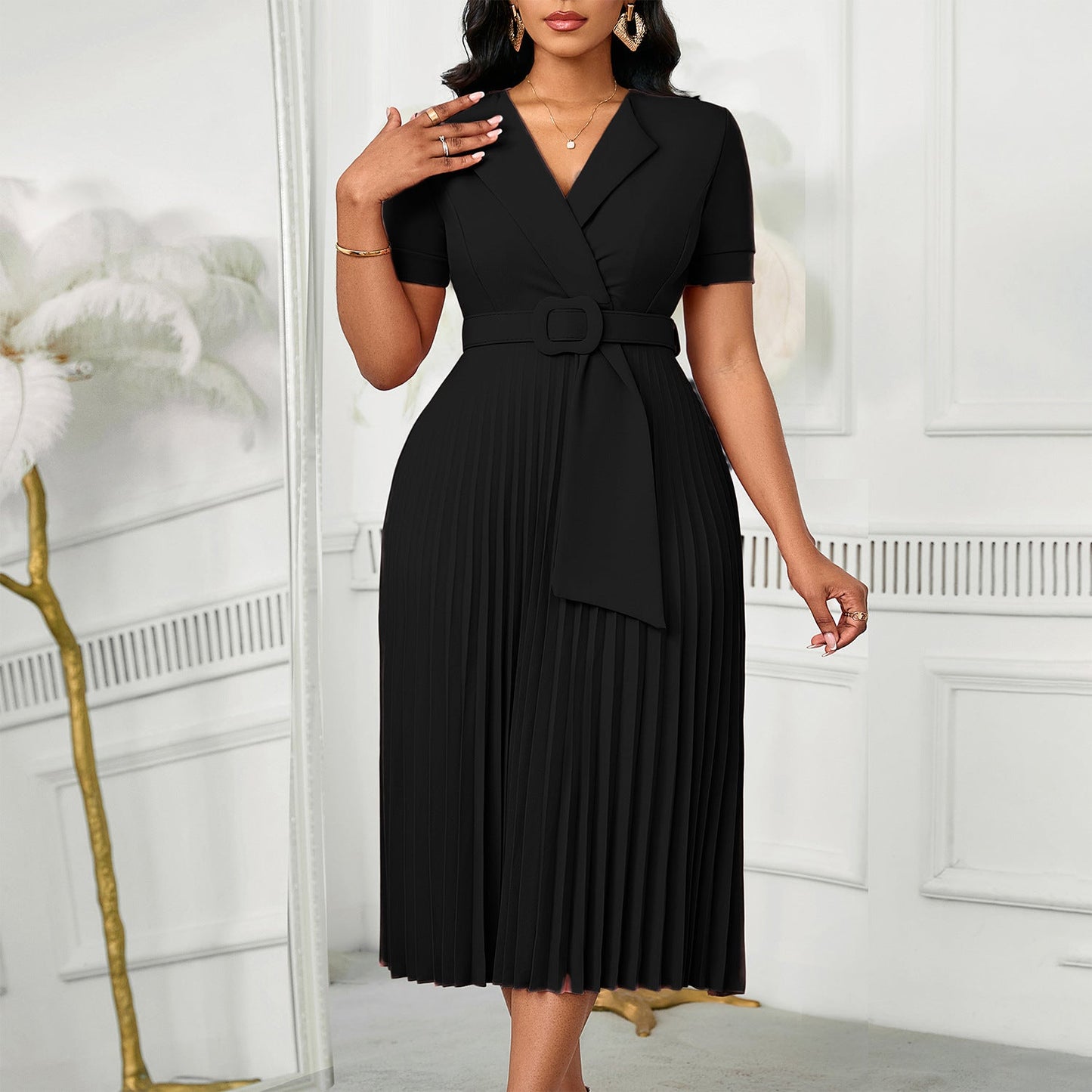 Damen Plissee-Kleid mit Taillenblazer und abnehmbarem Gürtel