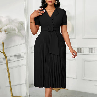 Damen Plissee-Kleid mit Taillenblazer und abnehmbarem Gürtel