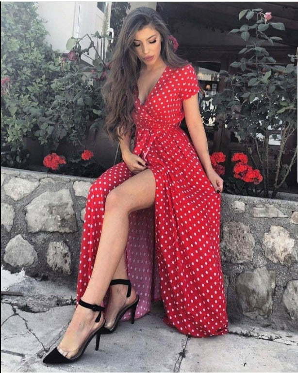 Damen Maxikleid Floralmuster Wickeldesign Elegante Taillierung