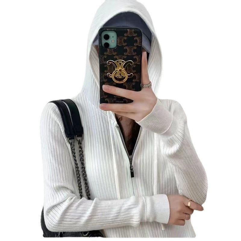 Damen Strickjacke Kapuze Reißverschluss Eveloria
