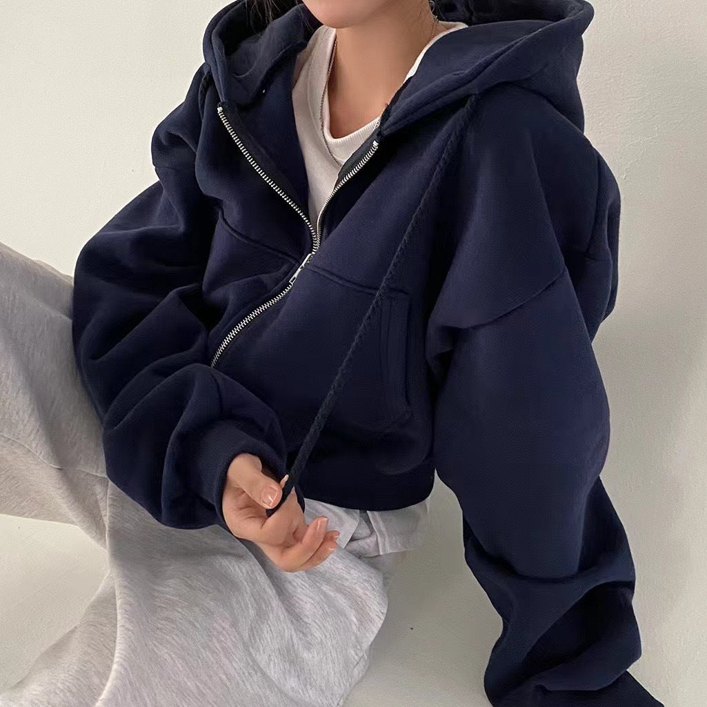Damen Cropped Hoodie Reißverschluss Lässig