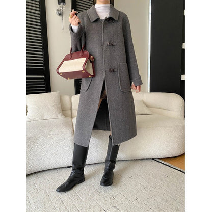 Damen Wollmantel Eleganter Mantel mit Taschen und Knöpfen